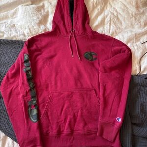 Champion Men's Red Hoodie Sweatshirt with Camo Logo